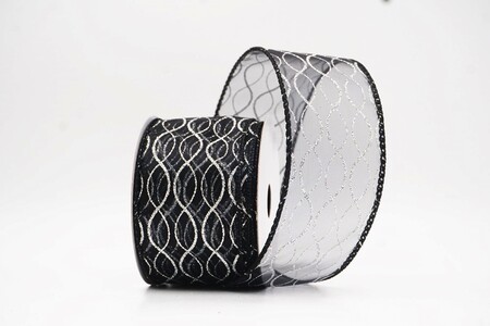 Zwart glitterlint met ogee-raster en ijzerdraad_KW0472GC-53-53